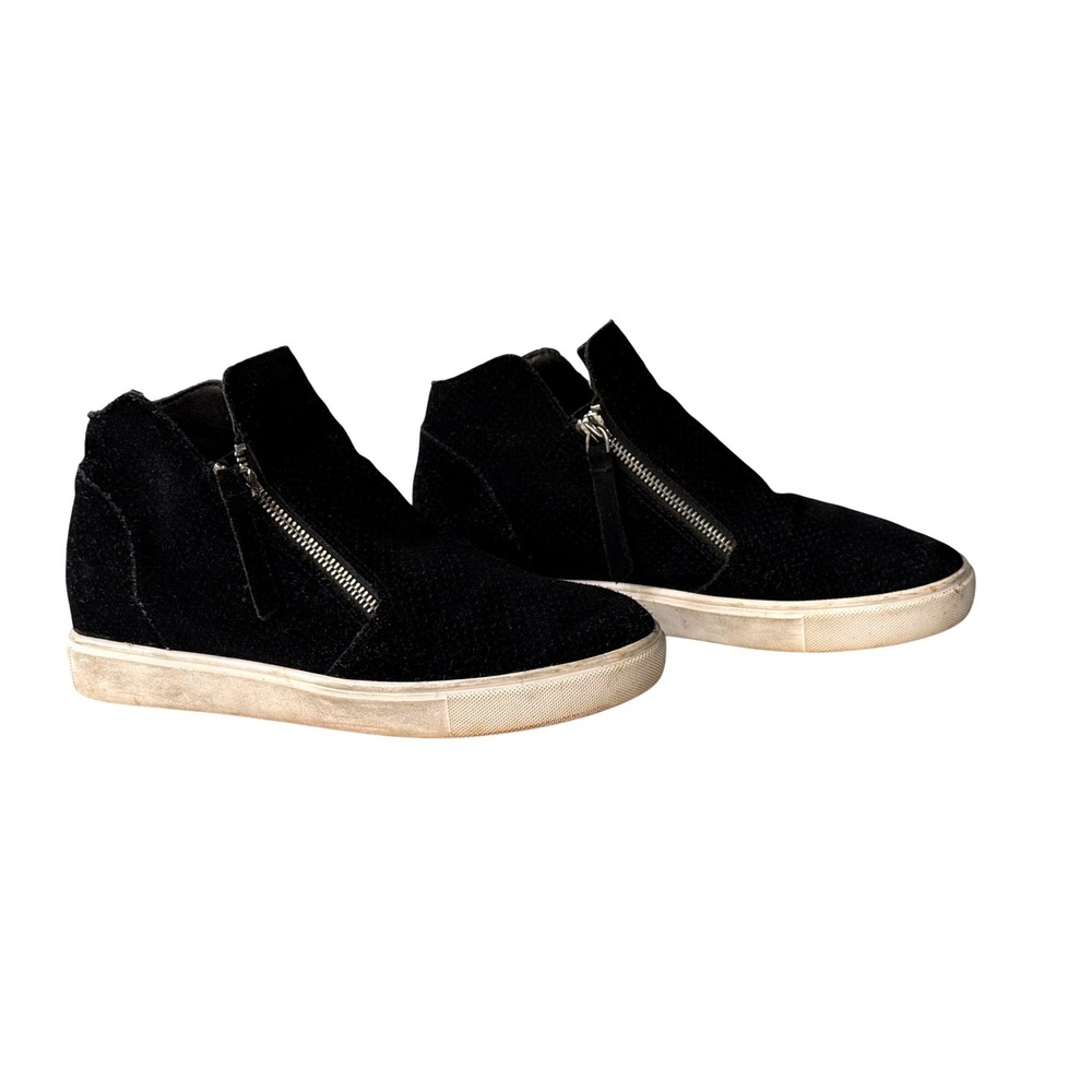 Steve Madden Caliber Black Suede Hidden Wedge Zip Sneakers Mens 8.5 Womens 10.5